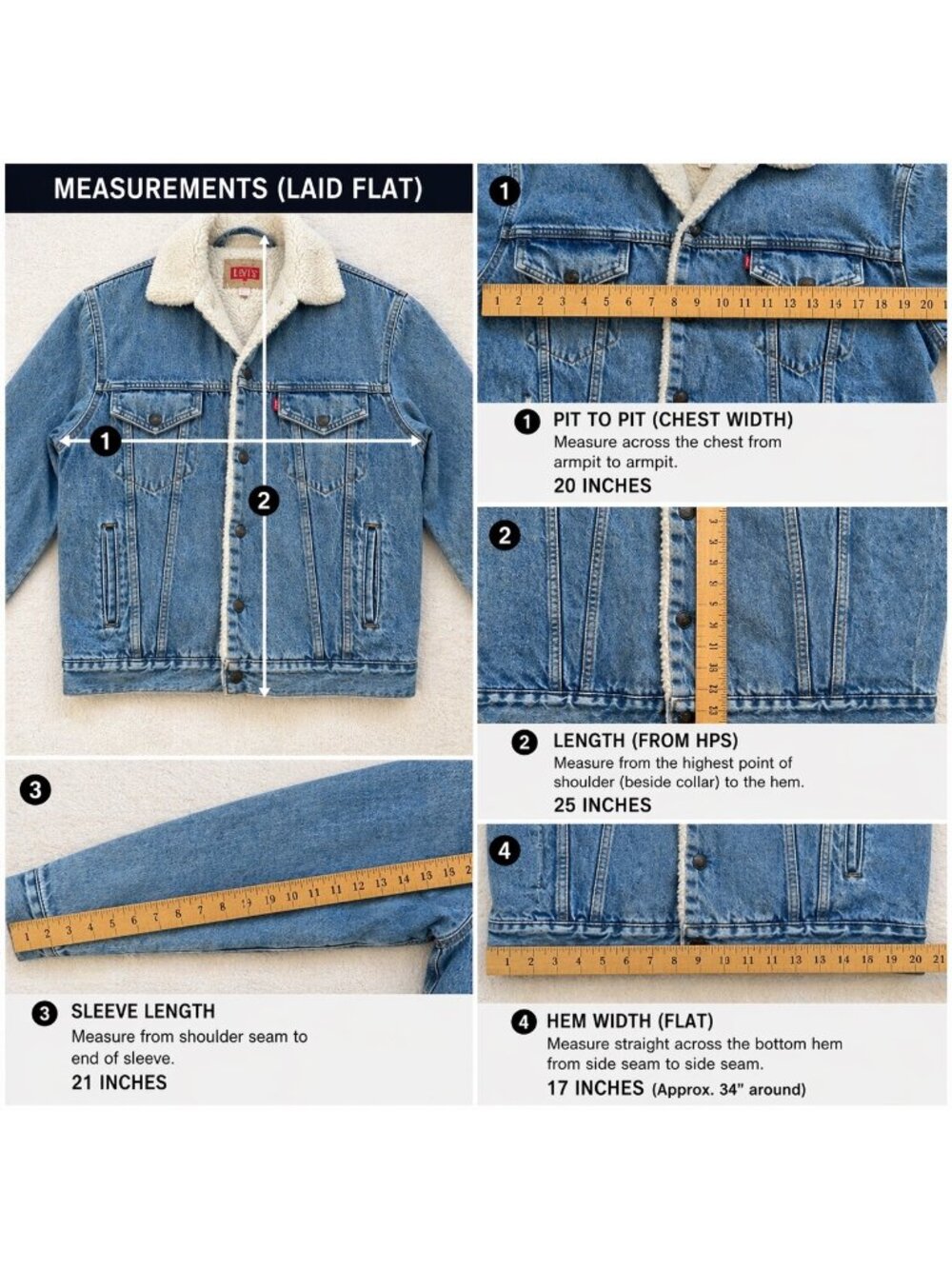 Levi's Sherpa Denim Jacket USA Made Vintage XS Trucker Lined Blue - Picture 15 of 16